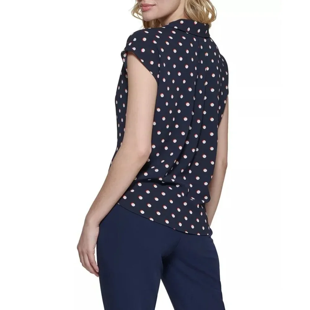 Tommy Hilfiger‎ S Polka Dot Sleeveless Blouse V Neck Camp Shirt
